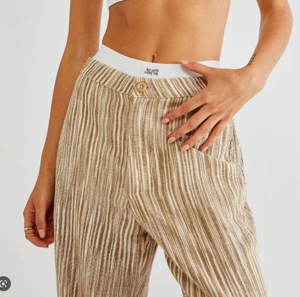 Free People Marta Yarn Dye Trouser Pants Sz 4 Stripe Wide Leg Cotton - Image 3