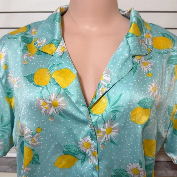 Flora by Flora Nikrooz Womens Citrus Satin Notch Collar PJ Set size Large 12/14 - Image 4