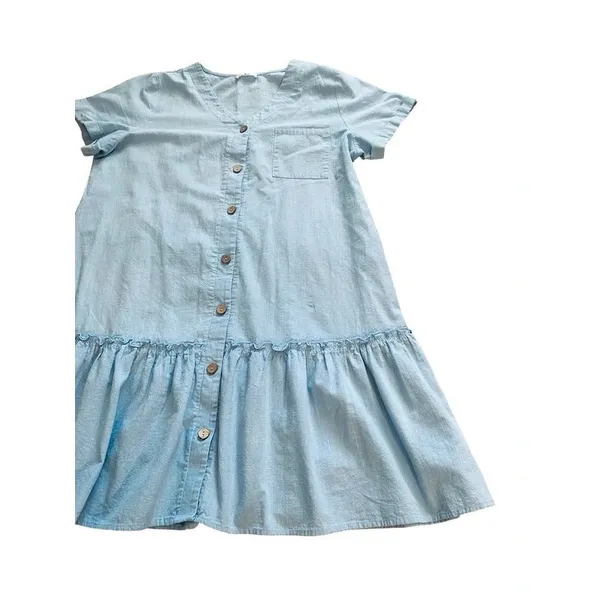 Light Blue Cotton Button Down Ruffled Hem Dress XXL - Image 15
