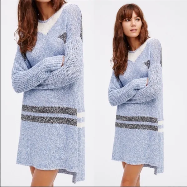 One x One Teaspoon Medium Blue Snow Drift Long Sleeve Sweater‎ Dress - Image 2