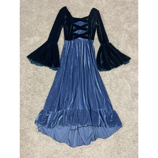 Velvet Renaissance Corset Midi Dress Bell Sleeve Cottagecore Fairy Goth Sz S/M - Image 2