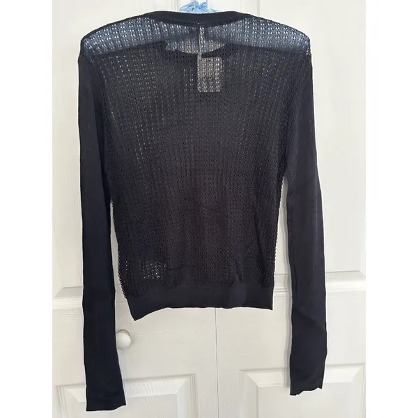 Free People H2O Crew Pullover Open Weave Knit Crop Top Black Size M - Image 7