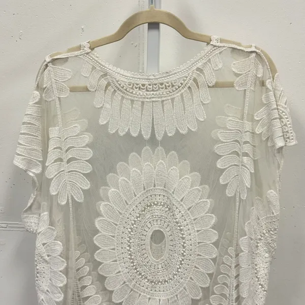 Cupshe Off White Floral Lace Mesh Swim Cover Up Top Tunic Sheer Boho Beachwear - Image 5