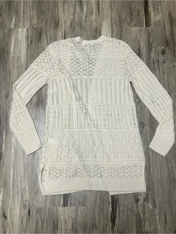 SO Goods for Life Ivory Cream Pointelle Knit Open Front Duster Cardigan Size M - Image 6