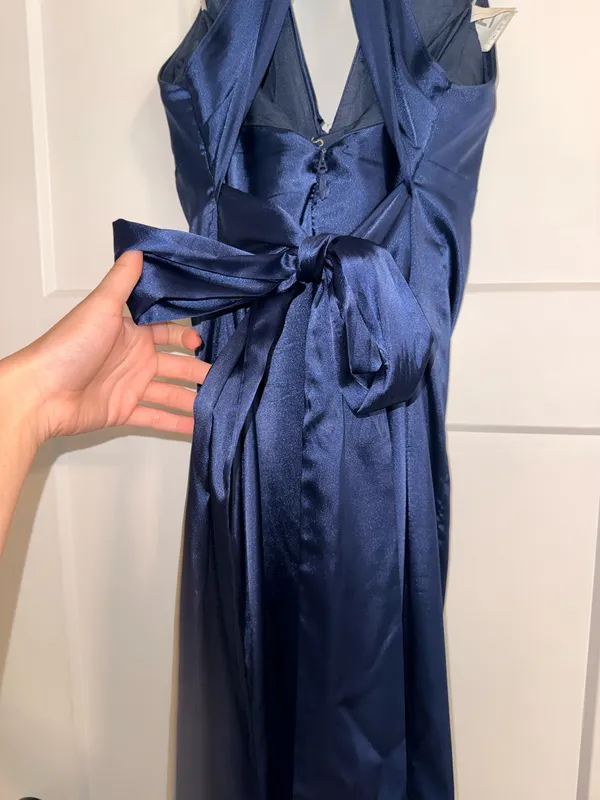 Ink Blue halter satin bridesmaid/Prom dress - Image 5