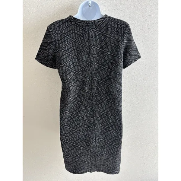 Zara Trafaluc Women's Grey Geometric Knit Short Sleeve Mini Dress Size‎ S Small - Image 2