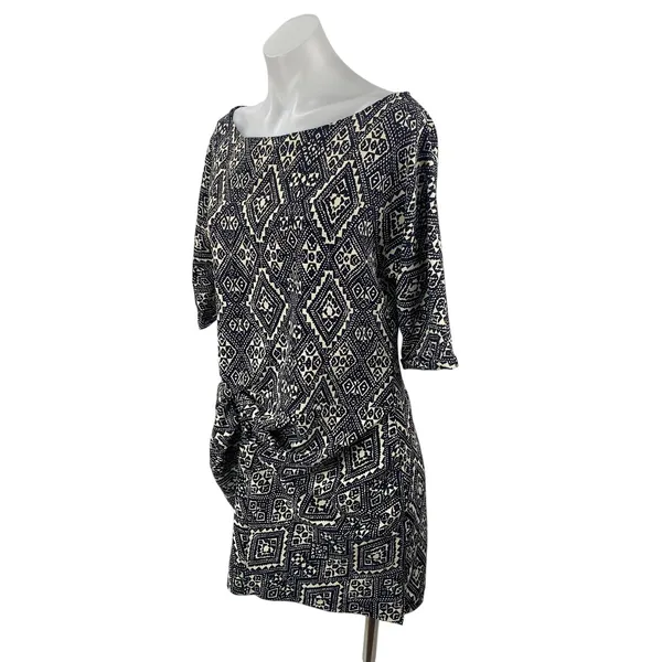 Zara Black Aztec Geometric Printed Short Sleeve Mini Twist Shift Sheath Dress S - Image 2