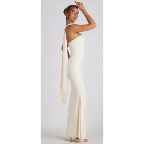 Oh‎ Polly Imogene Ivory Strapless Scarf Detail Maxi Gown NWT Size US 0 - Image 6