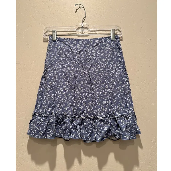 Brandy Melville Cara Ruffle Mini Skirt Blue‎ Floral Ruffle Coquette Girly - Image 2