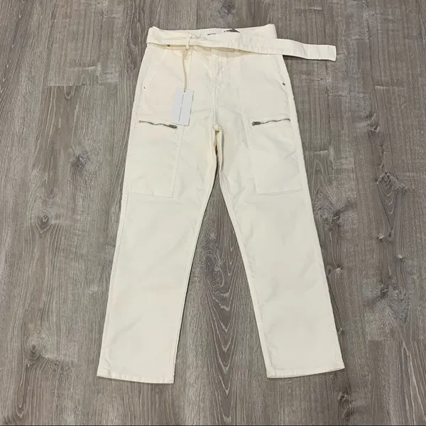 GRLFRND Belted High Rise Zipper Pocket Skylar Off White Denim Jeans NWT Size 26 - Image 5