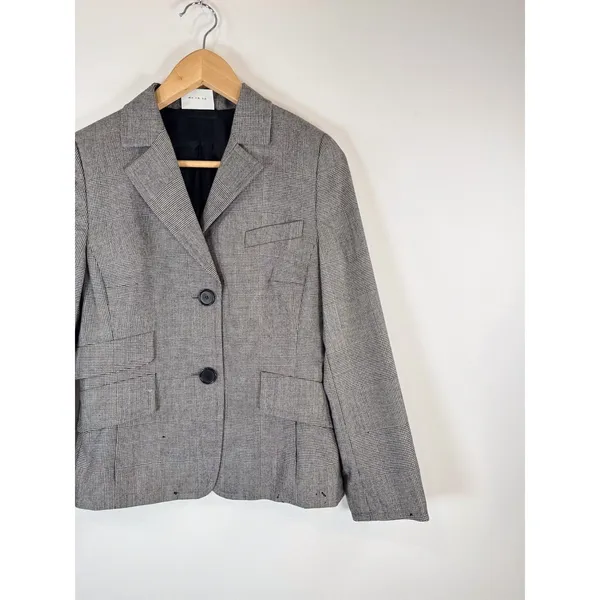 Akris Punto Women Blazer Gray Two Button Plaid Suit Jacket Notched Office Size 6 - Image 4