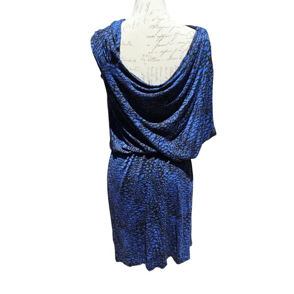 Tart Collections NWT Blue Black Animal Print Cowl Neck Blouson Sheath Dress L - Image 9