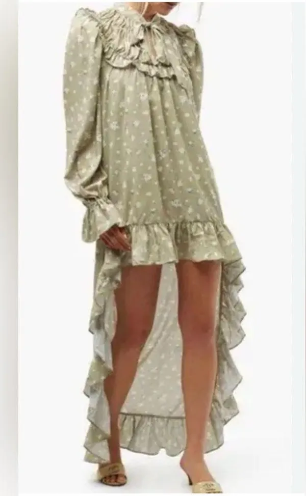 We Wore What NWT High Low Ruffle Floral Dress weworewhat Olive Size M $128 - Image 2
