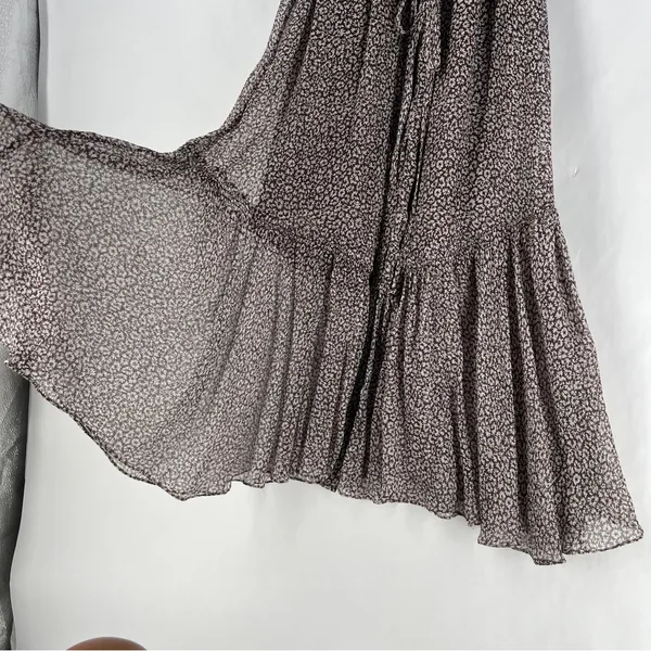 Joie‎ Sheer Silk Floral Button Front Tie Waist Dolman Puff Sleeve Midi Dress S - Image 8