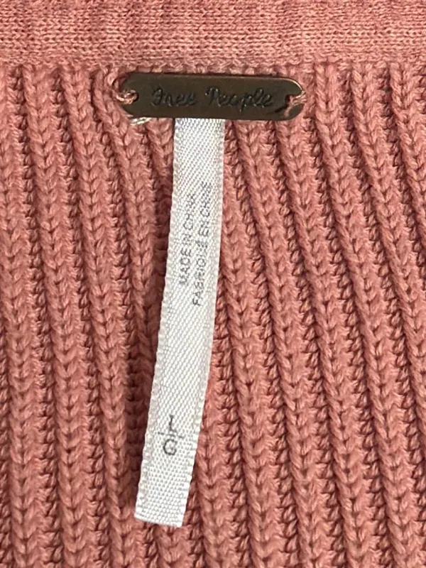 Free People Allure Plunge V Neck Sweater Ribbed Pink Cinch Waist Sleeves Sz L - Image 4