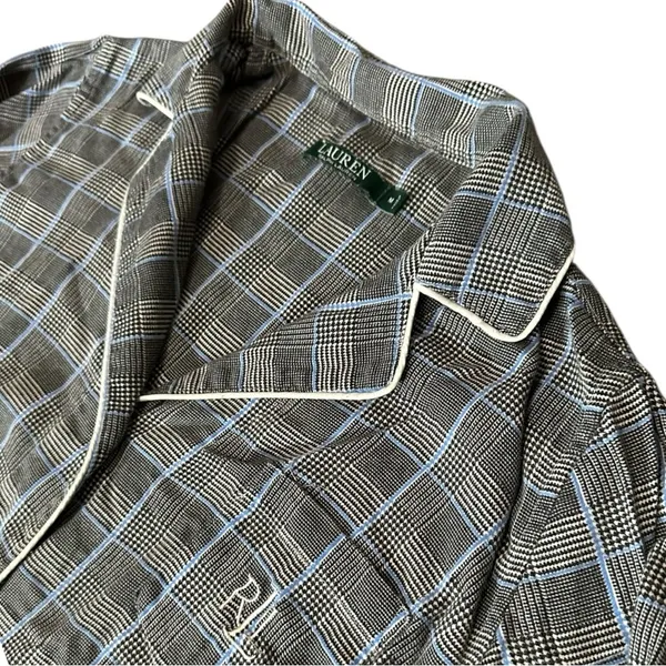 Lauren Ralph Lauren Size M Black Blue Plaid Long Sleeve Pajama Top & Bottom Set - Image 2
