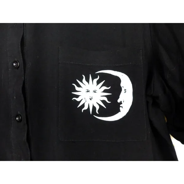 Hot Topic Skull Salem Oversized Button Shirt Womens S Black Goth Witch Moon - Image 6