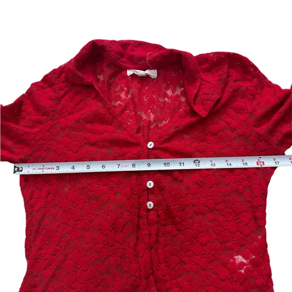 Steve Madden Y2K Velvet Floral Burnout‎ Lace Crop Bell Sleeve Button Cardigan L - Image 5