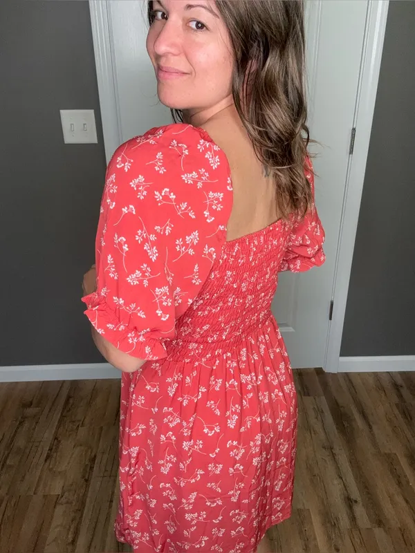 Abercrombie & Fitch Red Ditsy Smocked Floral Print Puff Sleeve Mini Dress - Image 3