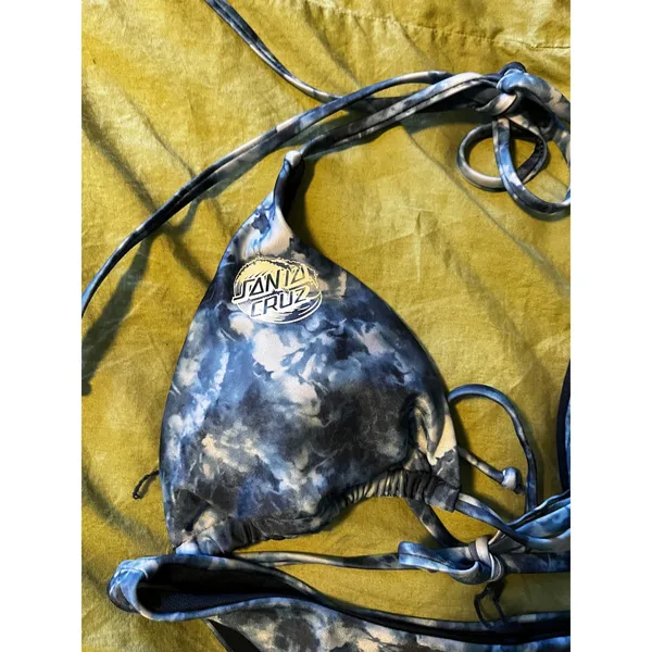 Santa Cruz Wave Dot Blue Tie Dye High Leg Triangle Halter Two Piece Bikini Sz SM - Image 3