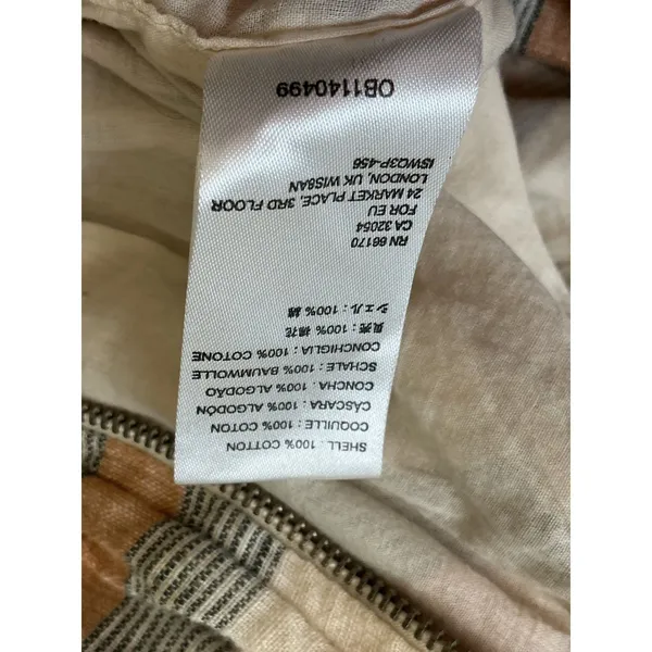 Free People Plaid Cotton Gauze Zip Up Bomber Jacket Cream Orange Brown Womens M - Image 10