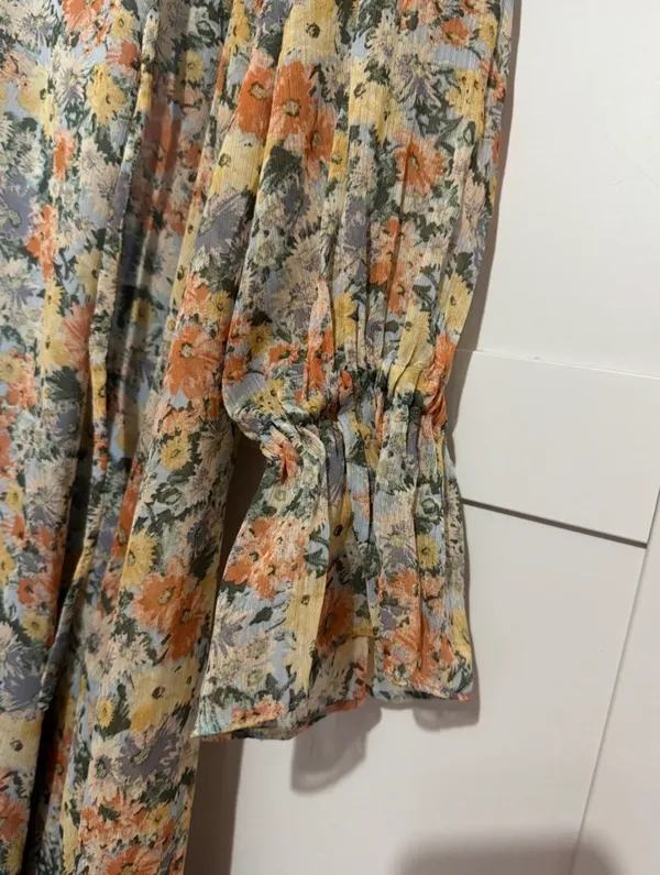 Vici Sheer Floral Maxi Dress in Peach, Blue, Cream XS - Image 6