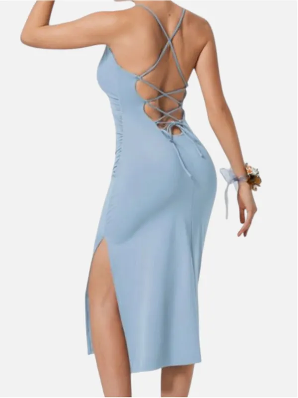 *Halara SoftlyZero Airy Crossover Ruched Lace Up Bodycon InstantCool Dress S - Image 2