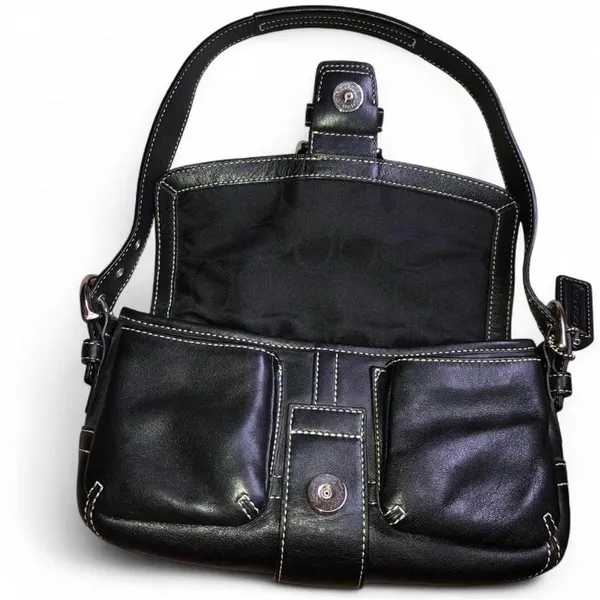 Black Leather Shoulder Bag with Buckle Detail - Image 9