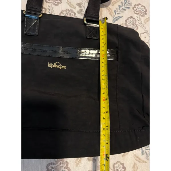 Kipling Tote Bag Womens Large Black Nylon Patent Trim Gold Hardware Multi Pocket - Image 4