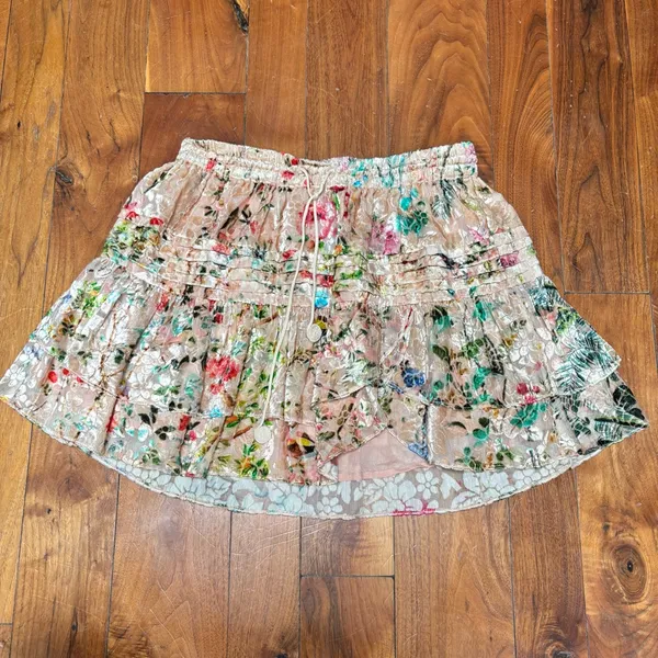 Hemant & Nandita Tiered Velvet Mini Skirt L - Image 4