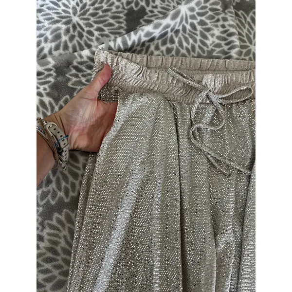 Carmela Champagne Metallic Shimmer Jogger Pants Medium Made in USA Party Disco Glam M - Image 4