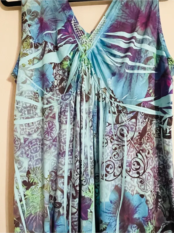 Style & Co. Y2K Vintage Boho Embellished Empire Waist Midi Dress XL Liquid Knit - Image 7