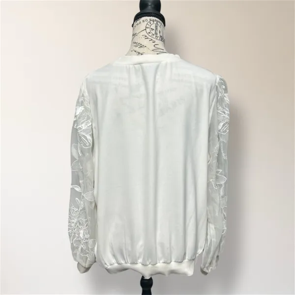 Express‎ XL Ivory Floral Sheer Embroidered Sleeve Boho Cottagecore Blouse - Image 4