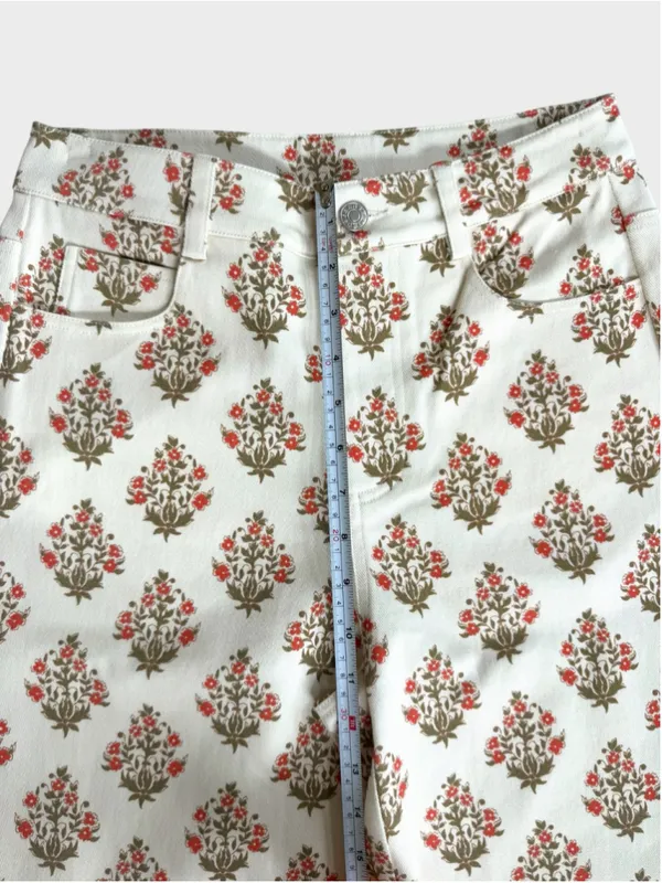 Entro Floral Print Wide Leg Twill Denim Pants Size S - Image 4