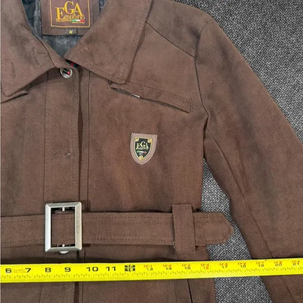 Brown Suede Belted Emporio Jacket Size M - Image 6