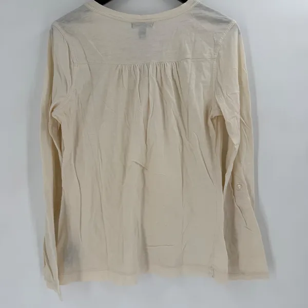 Lauren Ralph‎ Lauren Henley Top Women M Cream Roll Tab Sleeve Coastal Minimalist - Image 11