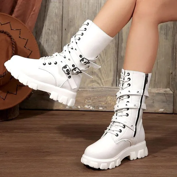 White Combat Boots w/ Buckles Woman’s Size 38 (7.5) NWOT - Image 4
