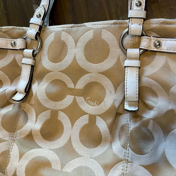 Vintage Coach Madison OP Art CC Logo Tote Shoulder Tan Signature Canvas Y2K Bag - Image 7