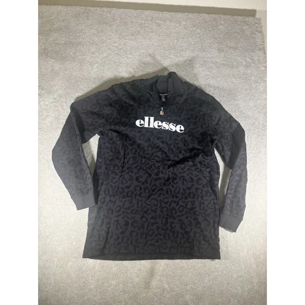 ellese sweatshirt‎ womens us size 12 black leopard print quarter zip - Image 2