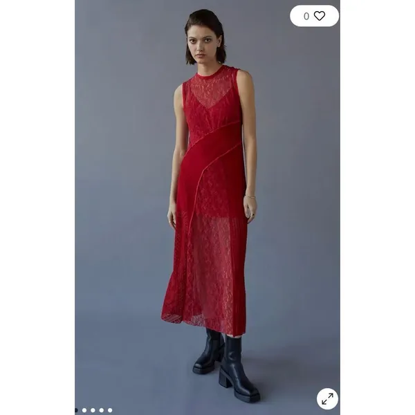 Urban Outfitters Maxine Knit Sheer Lace Maxi Dress Size L Red - Image 5