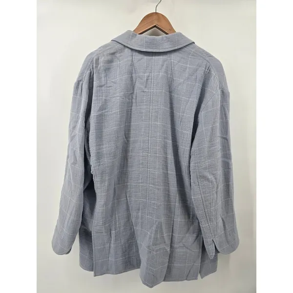 Madewell Blazer Womens Large Windowpane Plaid Light Blue Cotton Linen EUC - Image 3