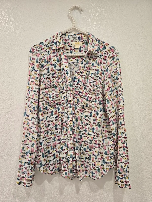 Anthropologie Maeve long-sleeve button-down Butterfly Print blouse US4 - Image 3