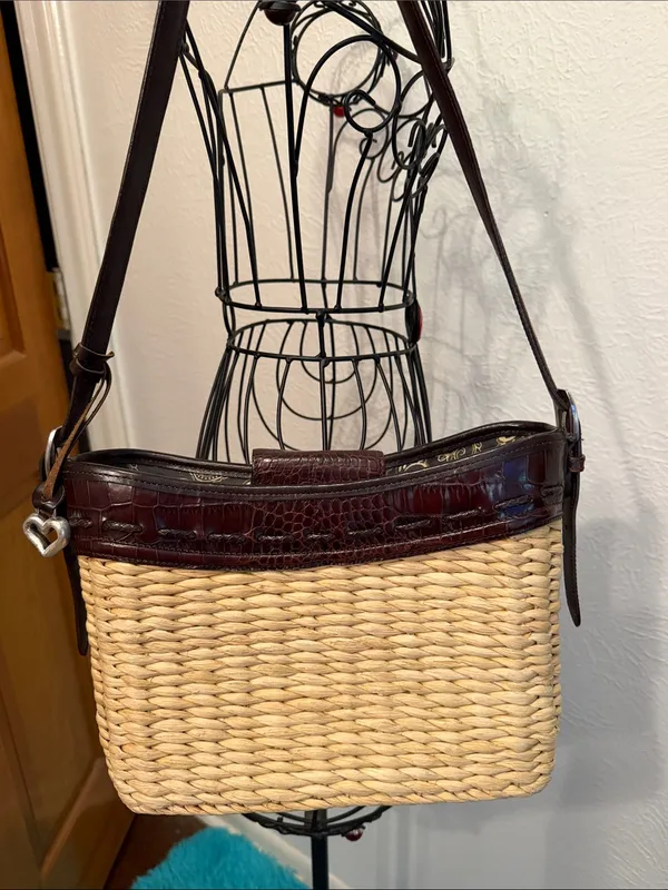 👨‍🌾👨‍🌾👨‍🌾BOGOHO👨‍🌾👨‍🌾👨‍🌾Brighton Straw Shoulder Bag with Dark Brown Leather Trim - Image 5