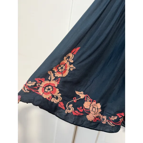 Free People Intimately Navy Blue Floral Embroidered Lace Up Mini Dress Small - Image 11