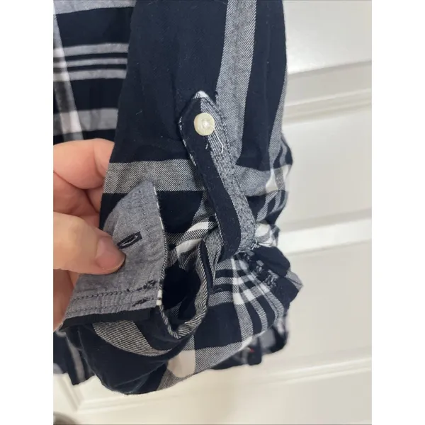 Tommy Hilfiger Womens S Blue Plaid Roll Tab Long Sleeve 3/4 Button-Down Flannel - Image 3