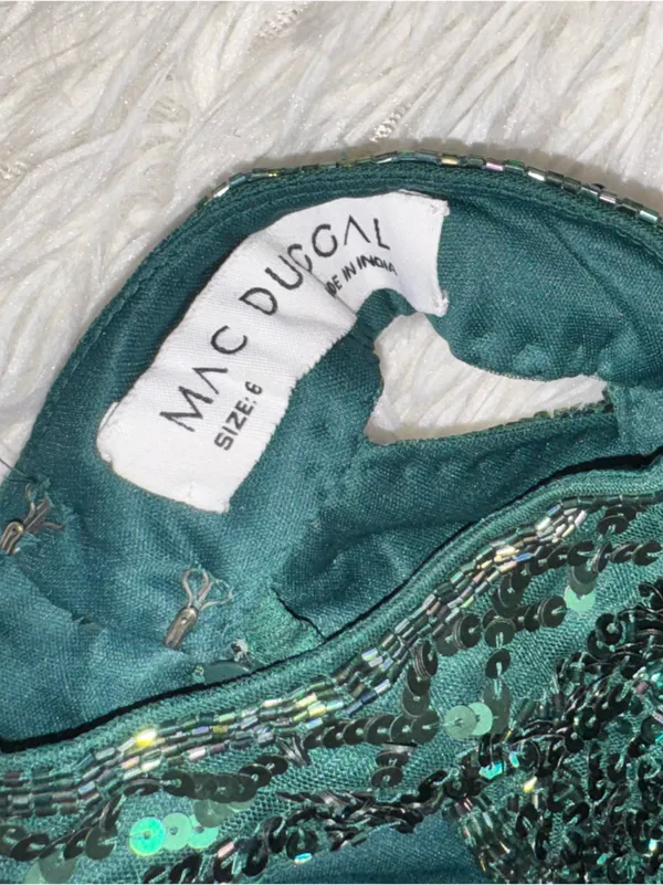 NEW Mac Duggal Embellished Sequins Halter Neck Midi Bottle Green Dress sz 6 - Image 6