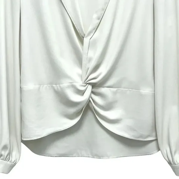Amanda Uprichard Keely Twist Front Long Sleeve Crepe Blouse Ivory White Size S - Image 5