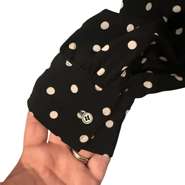 LDT Adrienne Polka Dot Black and White Belted Button Up Midi Dress‎ Size 8 - Image 3
