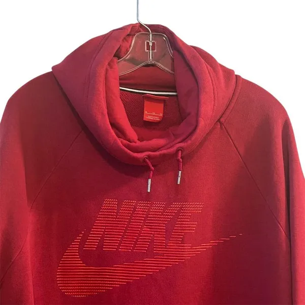 Nike Women's Funnel Neck Hoodie Red Size L Long Sleeve Casual‎ - Image 2