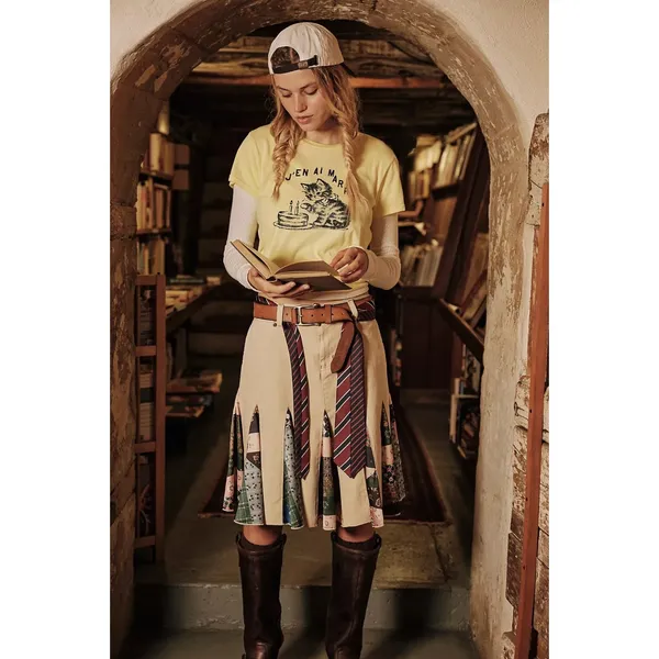 Free People Dark Academia Preppy Menswear Peirrot Scarf Midi Skirt Size 6 - Image 5
